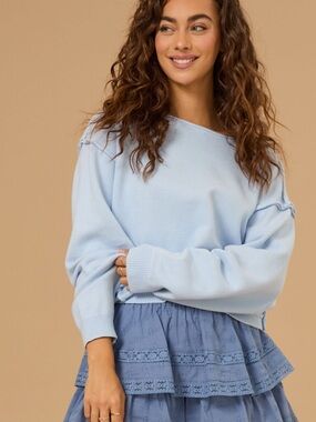 Altar'd State Parker Boatneck Sweater Light Blue Cropped Knit Sweater XS